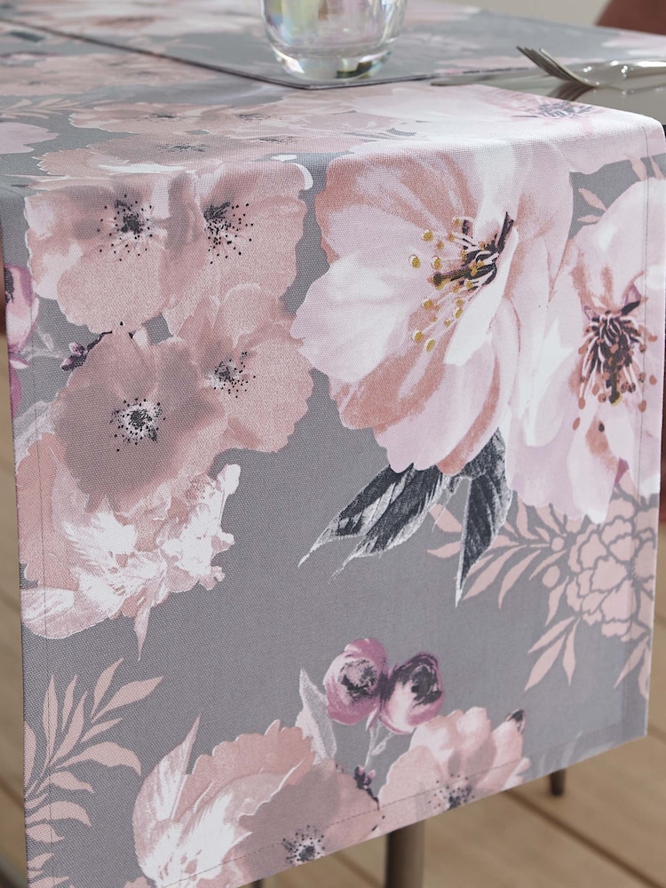 Catherine Lansfield Grey Dramatic Floral 100% Cotton Table Runner - Image 1 of 3