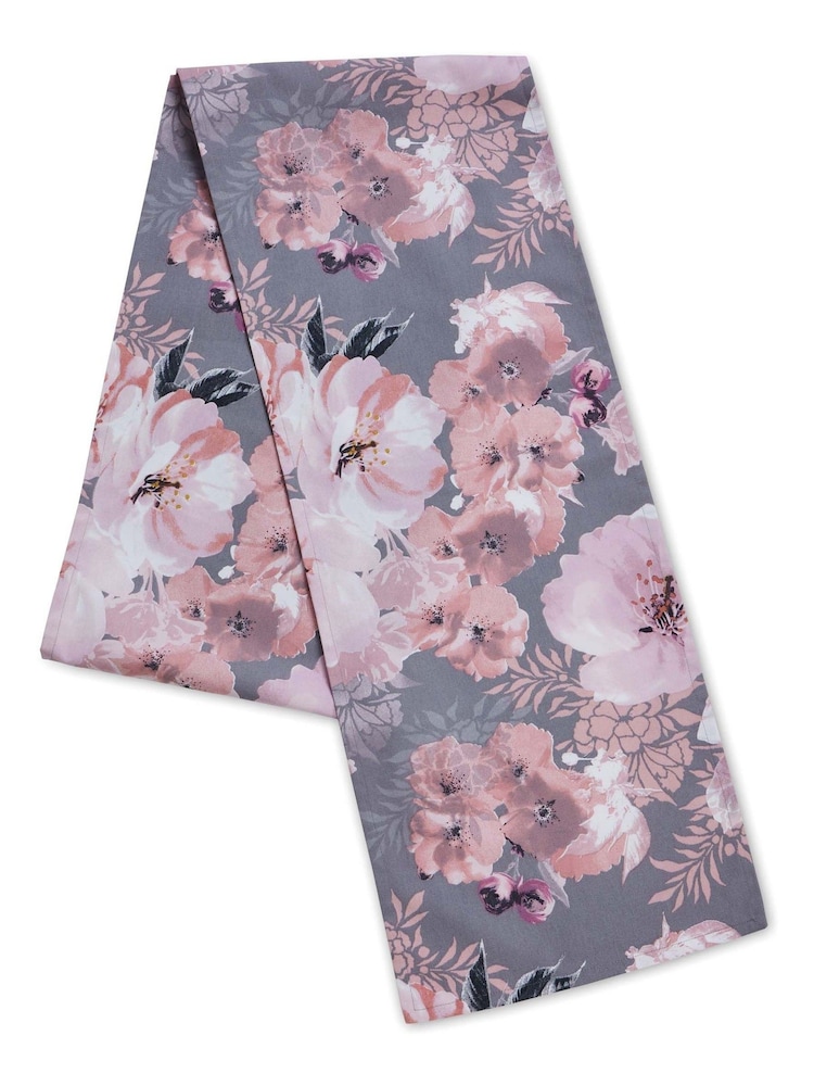 Catherine Lansfield Grey Dramatic Floral 100% Cotton Table Runner - Image 3 of 3
