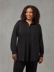 Live Unlimited Black Modal Jersey Longline Polo Shirt - Image 1 of 5