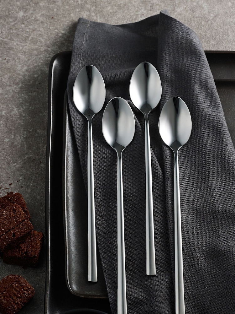 Silver 4 Piece Latte Spoon Kensington Stainless Steel Cutlery Set - Image 1 of 3 Silver 4 Piece Latte Spoon Kensington Stainless Steel Cutlery Set - Image 1 of 3