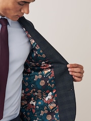 Blue Slim Fit Trimmed Check Suit: Jacket - Image 3 of 9