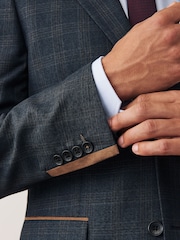 Blue Slim Fit Trimmed Check Suit: Jacket - Image 4 of 9