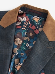 Blue Slim Fit Trimmed Check Suit: Jacket - Image 7 of 9
