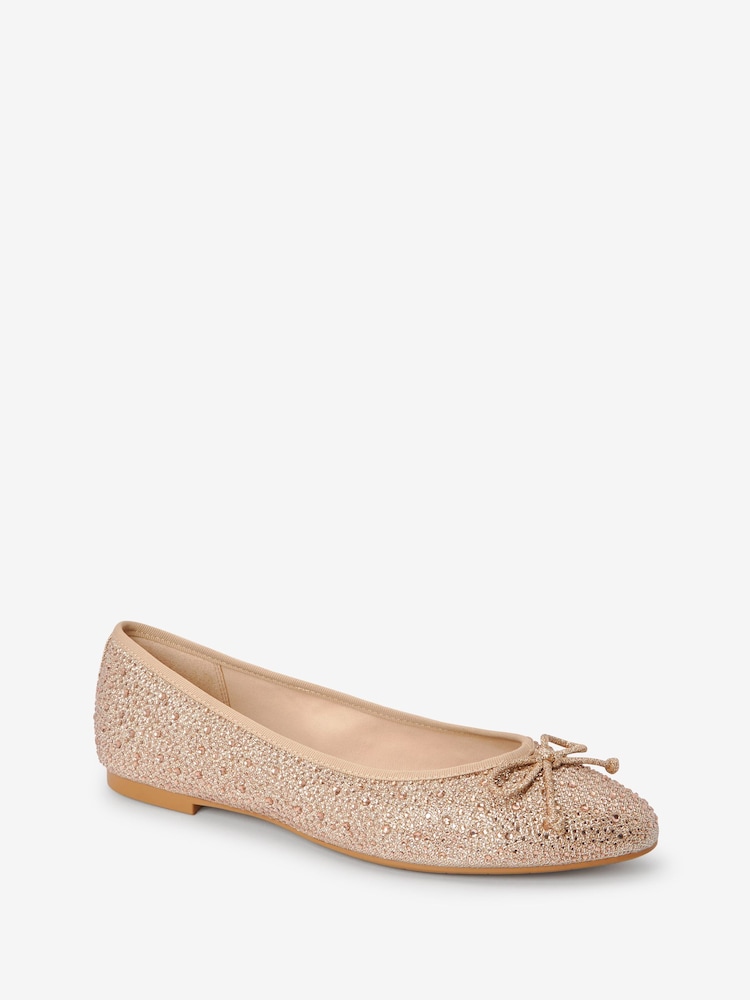 Champagne Gold Forever Comfort® Sparkly Bow Ballerina Shoes - Image 1 of 4