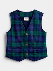 JoJo Maman Bébé Navy Blue Tartan 3-Piece Bow Tie Waistcoat & Shirt Set - Image 4 of 6