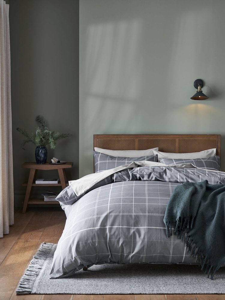 Slate Grey Check Duvet Cover and Pillowcase Set - Image 1 of 5