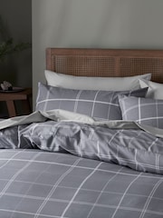 Slate Grey Check Duvet Cover and Pillowcase Set - Image 2 of 5