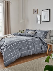 Slate Grey Check Duvet Cover and Pillowcase Set - Image 3 of 5