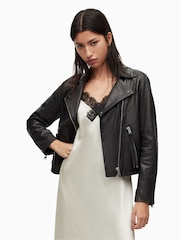AllSaints Black Dalby Biker Jacket - Image 4 of 9