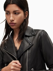 AllSaints Black Dalby Biker Jacket - Image 8 of 9