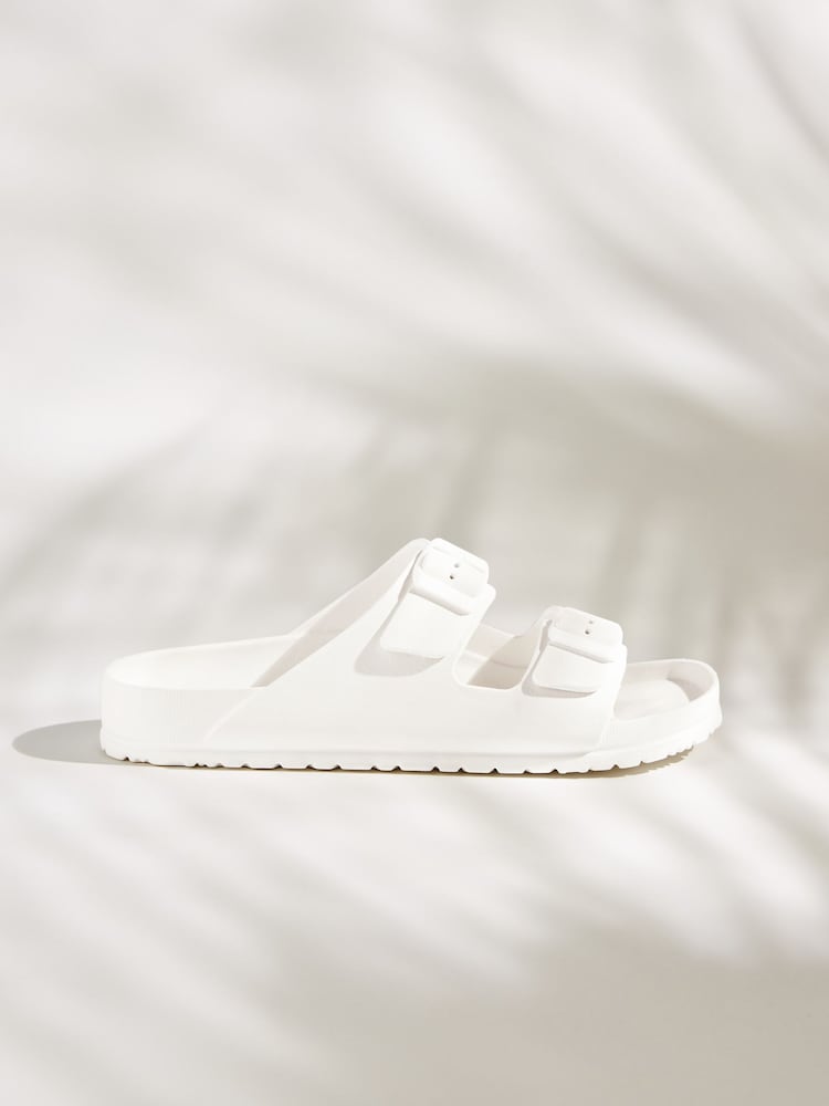 White EVA Double Strap Flat Slider Sandals With Adjustable Buckles - Image 4 of 9