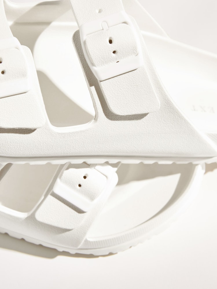 White EVA Double Strap Flat Slider Sandals With Adjustable Buckles - Image 5 of 9