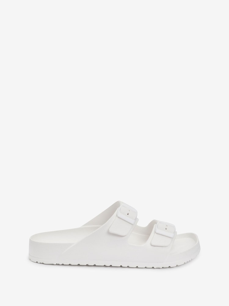 White EVA Double Strap Flat Slider Sandals With Adjustable Buckles - Image 6 of 9