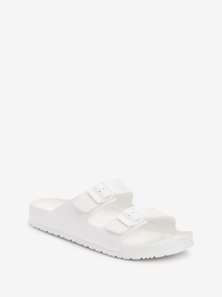 White EVA Double Strap Flat Slider Sandals With Adjustable Buckles - Image 7 of 9