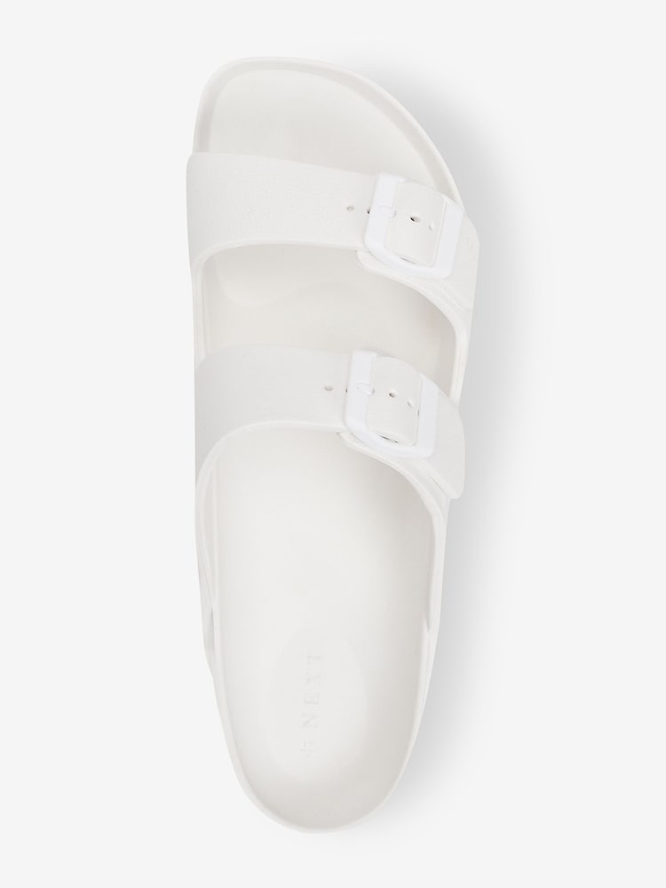 White EVA Double Strap Flat Slider Sandals With Adjustable Buckles - Image 8 of 9