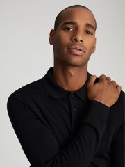 Reiss Black Trafford Merino Wool Polo Shirt - Image 1 of 4