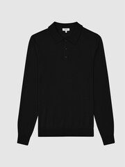 Reiss Black Trafford Merino Wool Polo Shirt - Image 2 of 4