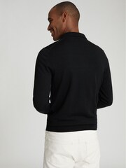 Reiss Black Trafford Merino Wool Polo Shirt - Image 4 of 4