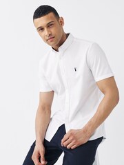 White/Blue/Navy Slim Fit Short Sleeve Stretch Oxford Shirts 3 Pack - Image 2 of 10
