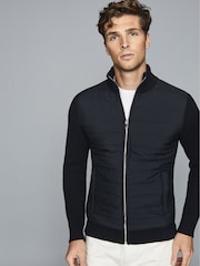 Reiss Navy Blue Trainer Hybrid Zip Through Quilted Jumper - Image 1 of 7