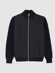 Reiss Navy Blue Trainer Hybrid Zip Through Quilted Jumper - Image 2 of 7