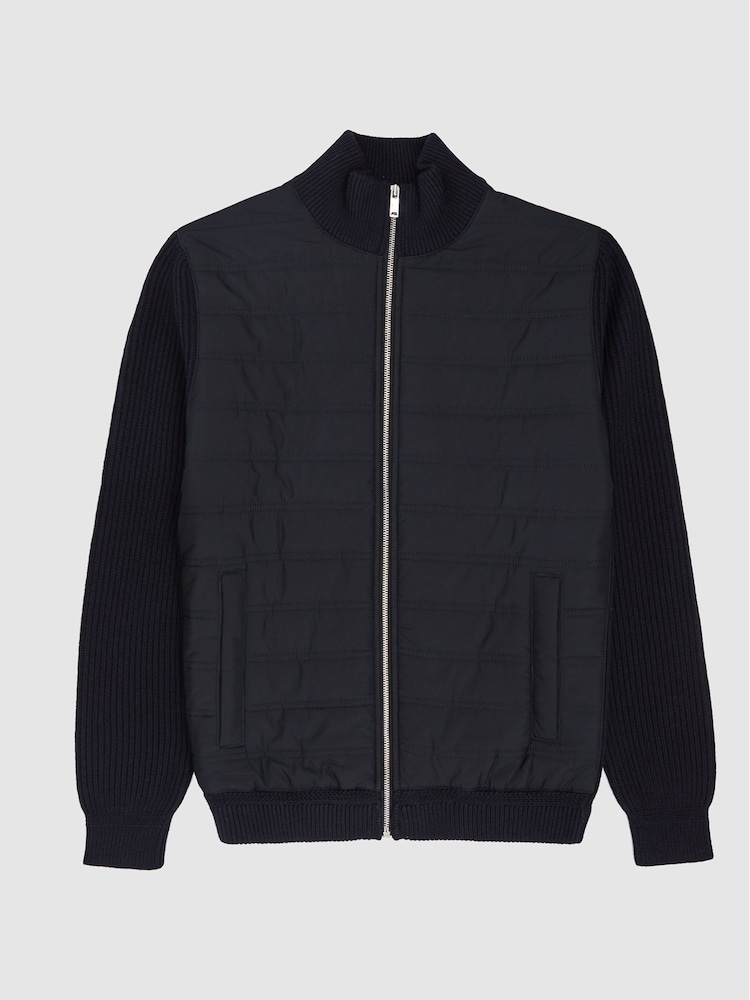 Reiss Navy Blue Trainer Hybrid Zip Through Quilted Jumper - Image 2 of 7