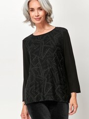 Spirit Black Zig Zag Print Glitter Top - Image 1 of 5