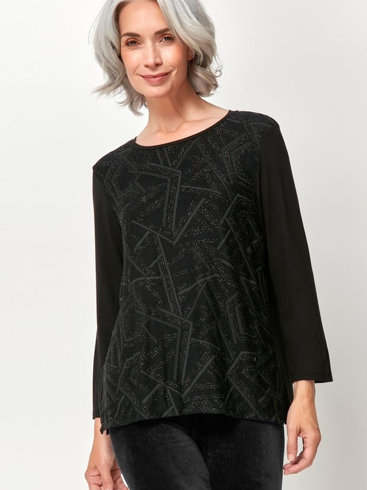 Spirit Black Zig Zag Print Glitter Top - Image 1 of 5 Spirit Black Zig Zag Print Glitter Top - Image 1 of 5