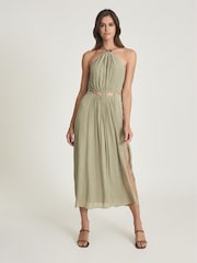 Reiss Khaki Marta Resortwear Midi Dress - Image 1 of 6
