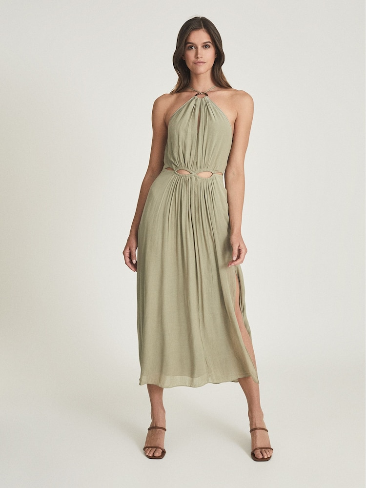 Reiss Khaki Marta Resortwear Midi Dress - Image 1 of 6