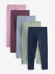 Marineblauw/roze/saliegroen/denimblauw - Verpakking van 5 leggings (3-16 jr) - Image 1 of 8