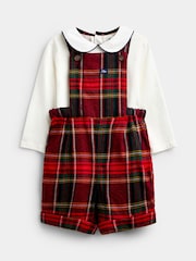 JoJo Maman Bébé Dark Red Tartan Dungarees & Top Set - Image 1 of 10