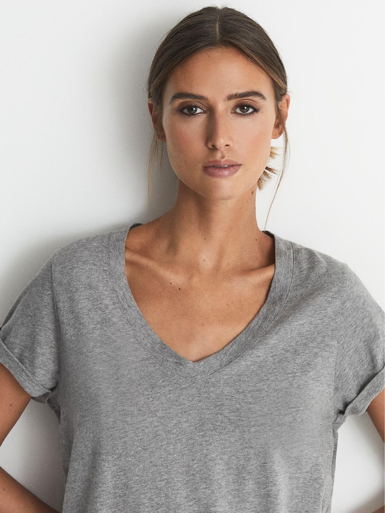 Reiss Grey Marl Cotton-jersey V-neck T-shirt - Image 1 of 5
