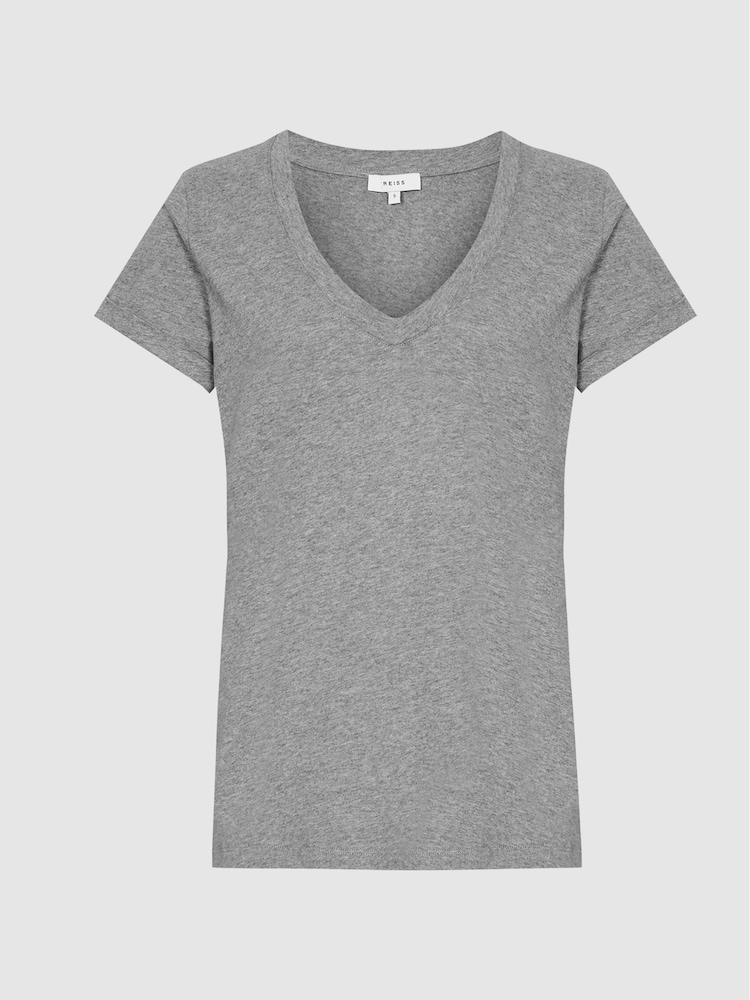 Reiss Grey Marl Cotton-jersey V-neck T-shirt - Image 2 of 5