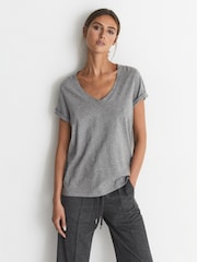 Reiss Grey Marl Cotton-jersey V-neck T-shirt - Image 3 of 5