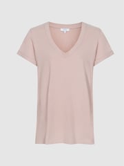 Reiss Pink Cotton-jersey V-neck T-shirt - Image 2 of 5