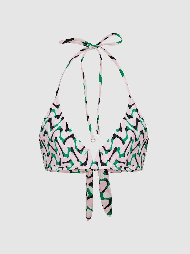 Reiss Green Audrinna Underwired Printed Triangle Bikini Top - Image 2 of 6