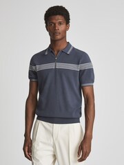 Reiss Airforce Blue/White Claude Tipped Half Zip Polo T-Shirt - Image 1 of 6