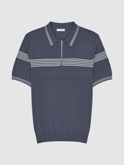 Reiss Airforce Blue/White Claude Tipped Half Zip Polo T-Shirt - Image 2 of 6