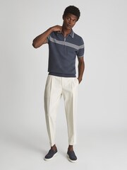 Reiss Airforce Blue/White Claude Tipped Half Zip Polo T-Shirt - Image 3 of 6
