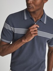 Reiss Airforce Blue/White Claude Tipped Half Zip Polo T-Shirt - Image 4 of 6