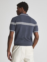 Reiss Airforce Blue/White Claude Tipped Half Zip Polo T-Shirt - Image 5 of 6