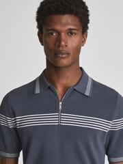 Reiss Airforce Blue/White Claude Tipped Half Zip Polo T-Shirt - Image 6 of 6