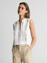 Reiss White Greta Sleeveless Embroidered Lace Blouse - Image 1 of 5