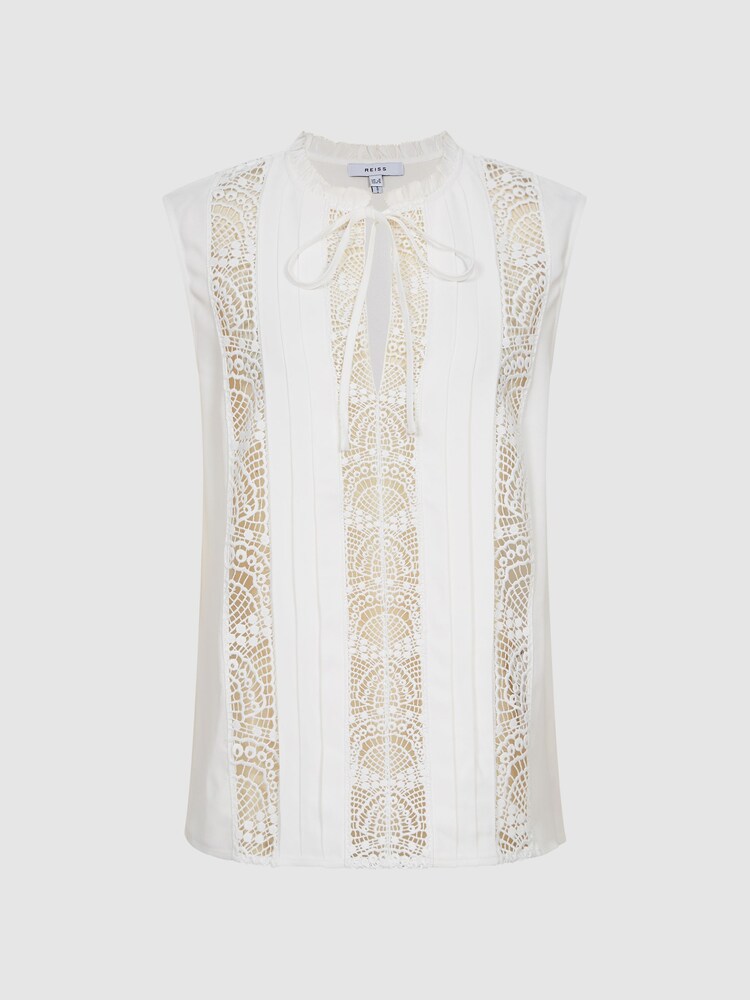 Reiss White Greta Sleeveless Embroidered Lace Blouse - Image 2 of 5