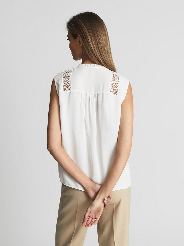 Reiss White Greta Sleeveless Embroidered Lace Blouse - Image 5 of 5