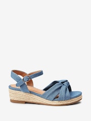 Denim Knot Detail Wide Fit (G) Wedge Sandals - Image 1 of 4