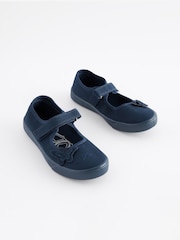 Navy Blue Standard Fit (F) Butterfly Embroidered School Plimsoll Shoes - Image 1 of 6