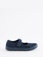 Navy Blue Standard Fit (F) Butterfly Embroidered School Plimsoll Shoes - Image 2 of 6
