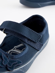 Navy Blue Standard Fit (F) Butterfly Embroidered School Plimsoll Shoes - Image 5 of 6